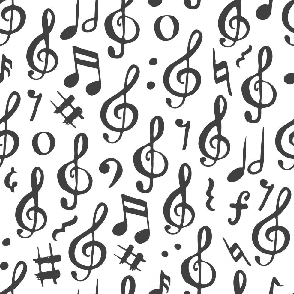 Music note seamless pattern vector illustration. Hand drawn sketched doodle music notes symbols
