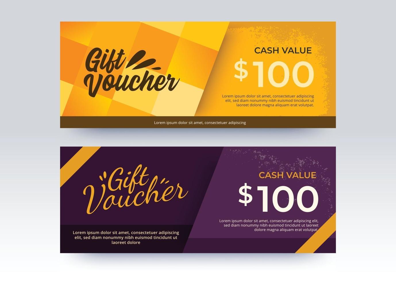 Business Gift Voucher template. Yellow and Purple color style. vector