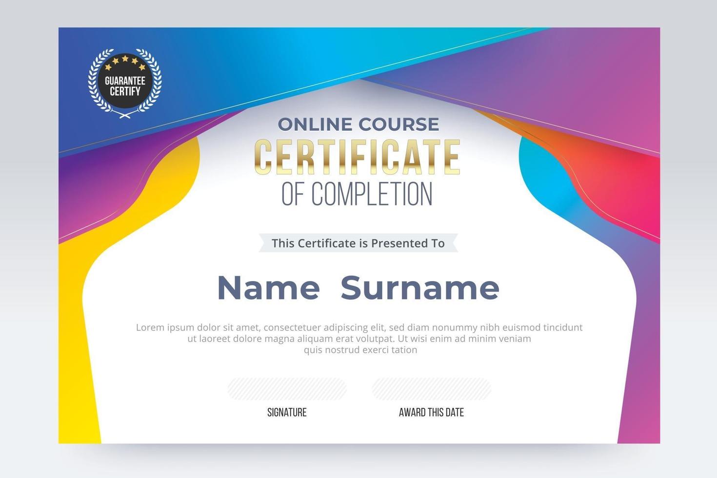 Online course Certificate of completion template. vector illustration eps10.