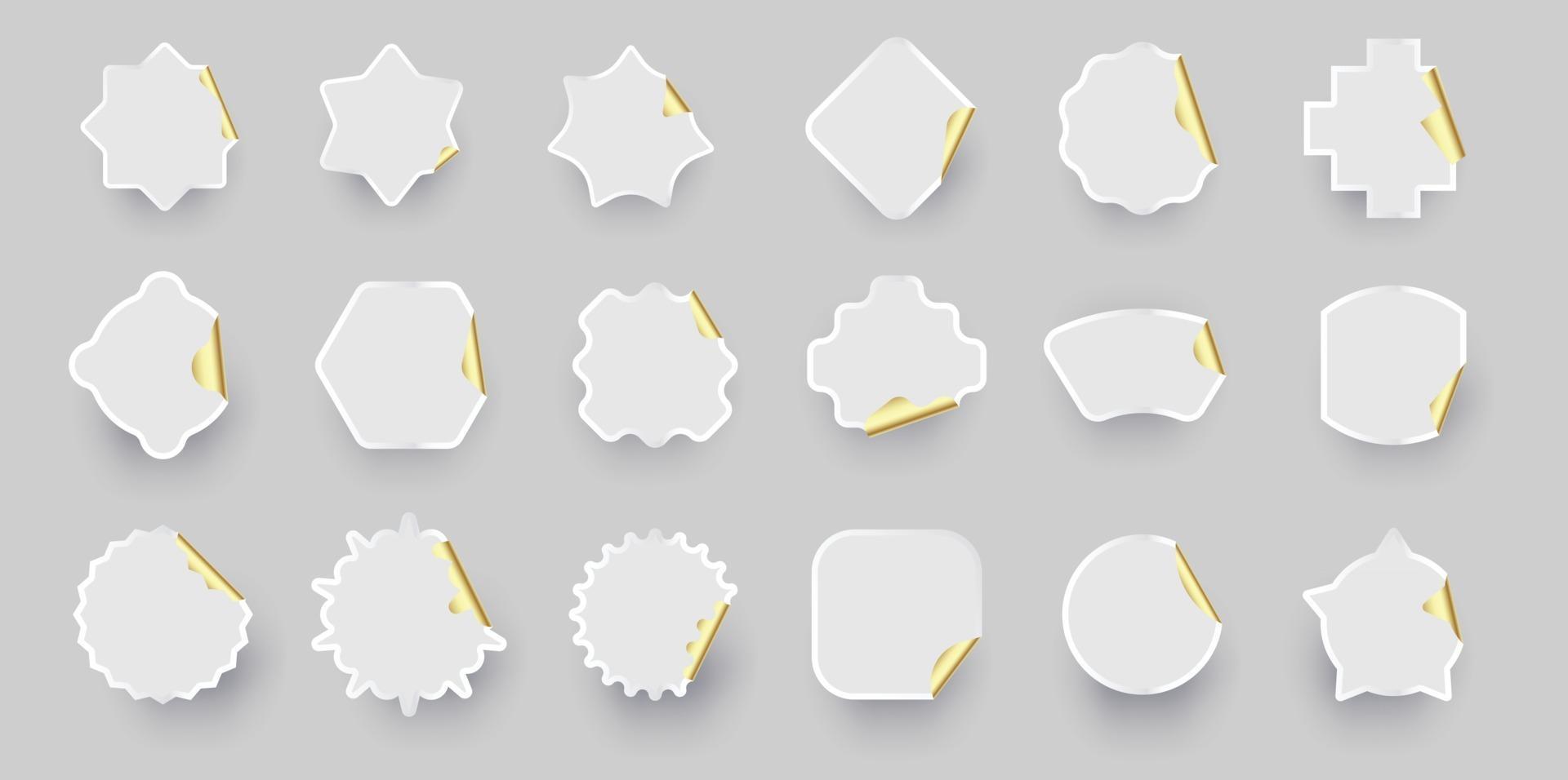 colección de formas de pegatinas blancas doradas. vector