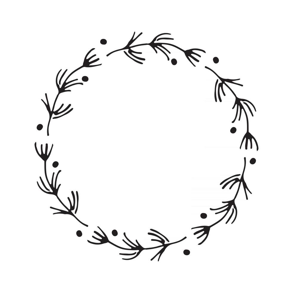 Christmas wreath Round Frames set hand drawn doodles. Vector illustration