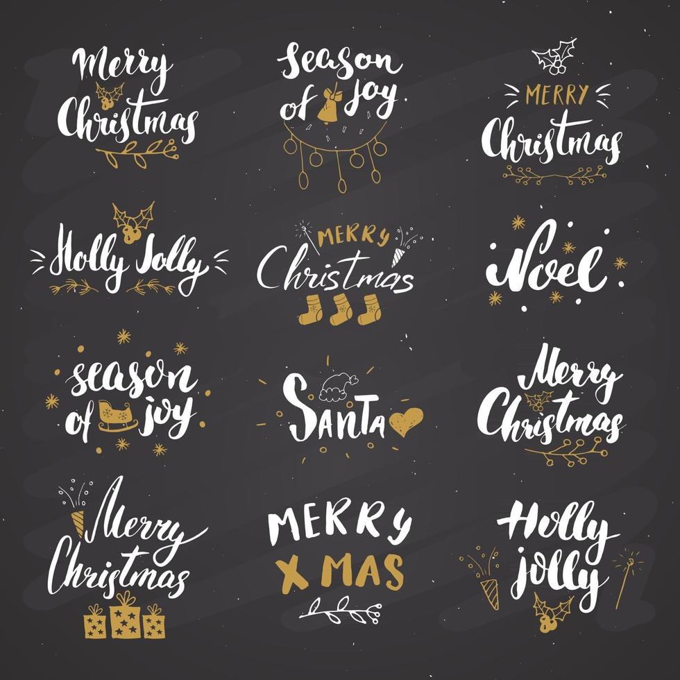 Feliz Navidad letras caligráficas. diseño de saludos tipográficos. Letras de caligrafía para saludo navideño. Ilustración de vector de texto de letras dibujadas a mano