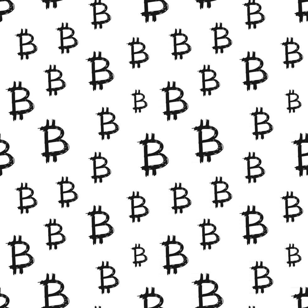 Bitcoin sign icon brush lettering seamless pattern, Grunge calligraphic symbols background, vector illustration