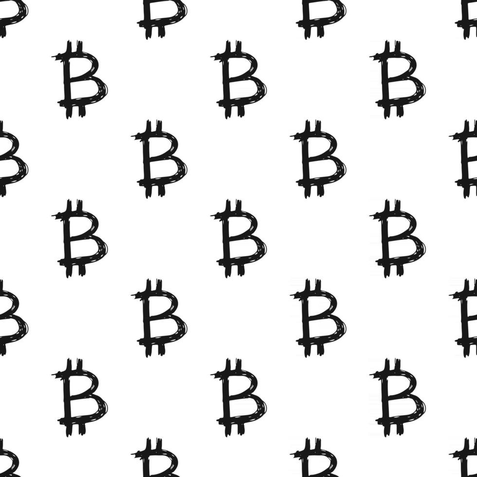 Bitcoin sign icon brush lettering seamless pattern, Grunge calligraphic symbols background, vector illustration