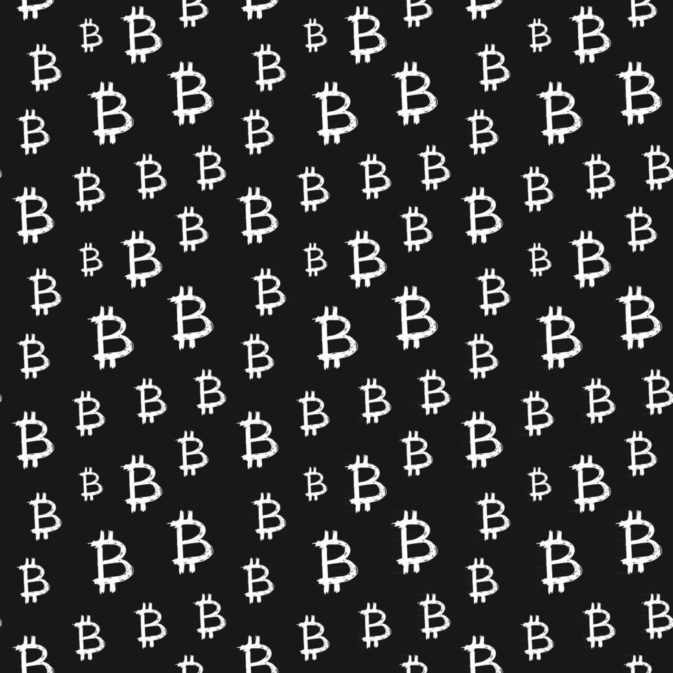 Bitcoin sign icon brush lettering seamless pattern, Grunge calligraphic symbols background, vector illustration