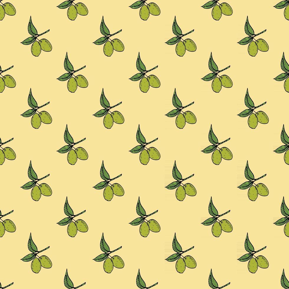 Olive branch seamless pattern. Natural background Design with olives for olive oil or cosmetics products, vector illustration