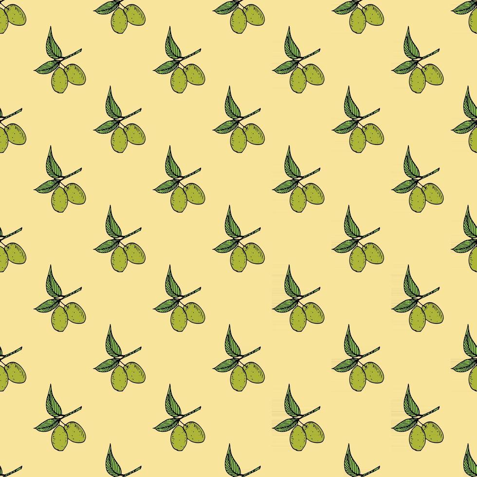 Olive branch seamless pattern. Natural background Design with olives for olive oil or cosmetics products, vector illustration