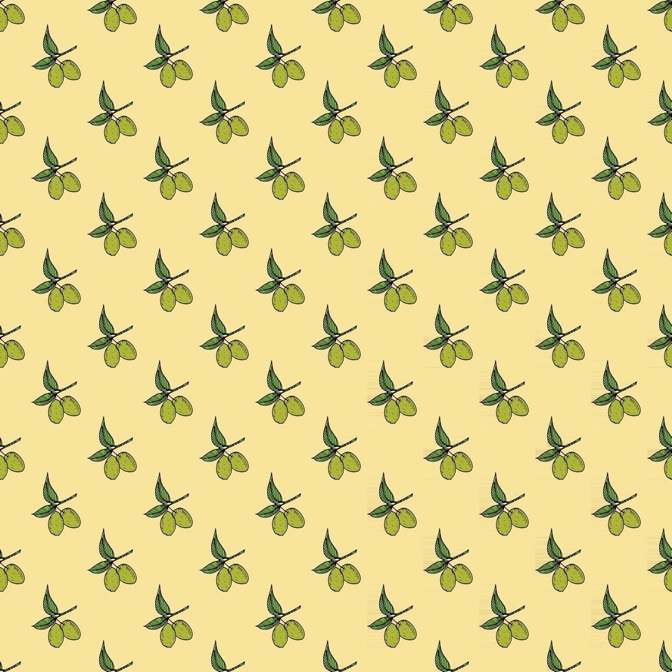 Olive branch seamless pattern. Natural background Design with olives for olive oil or cosmetics products, vector illustration