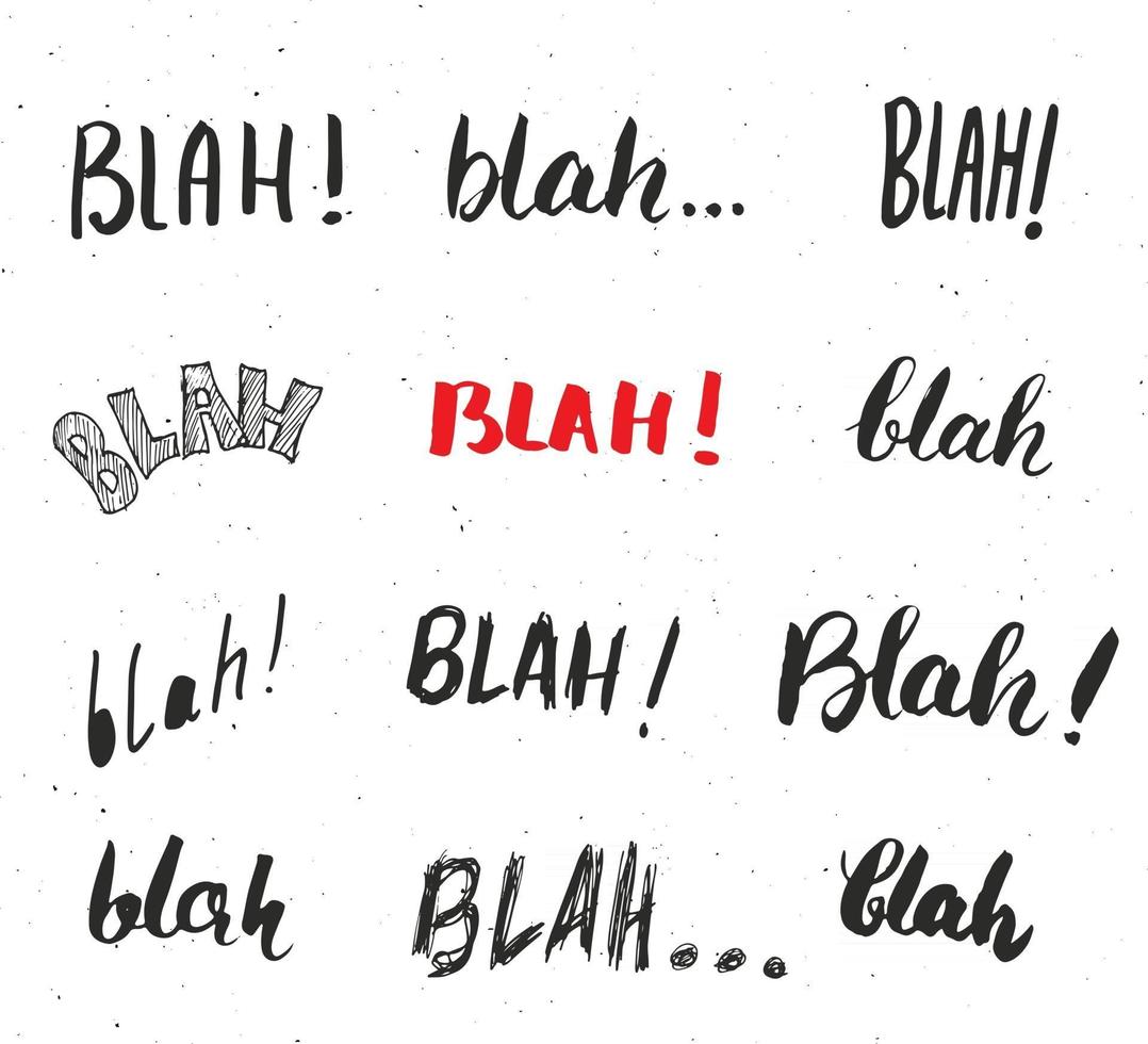 bla, bla palabras escritas a mano conjunto de ilustración vectorial aislado sobre fondo blanco. vector