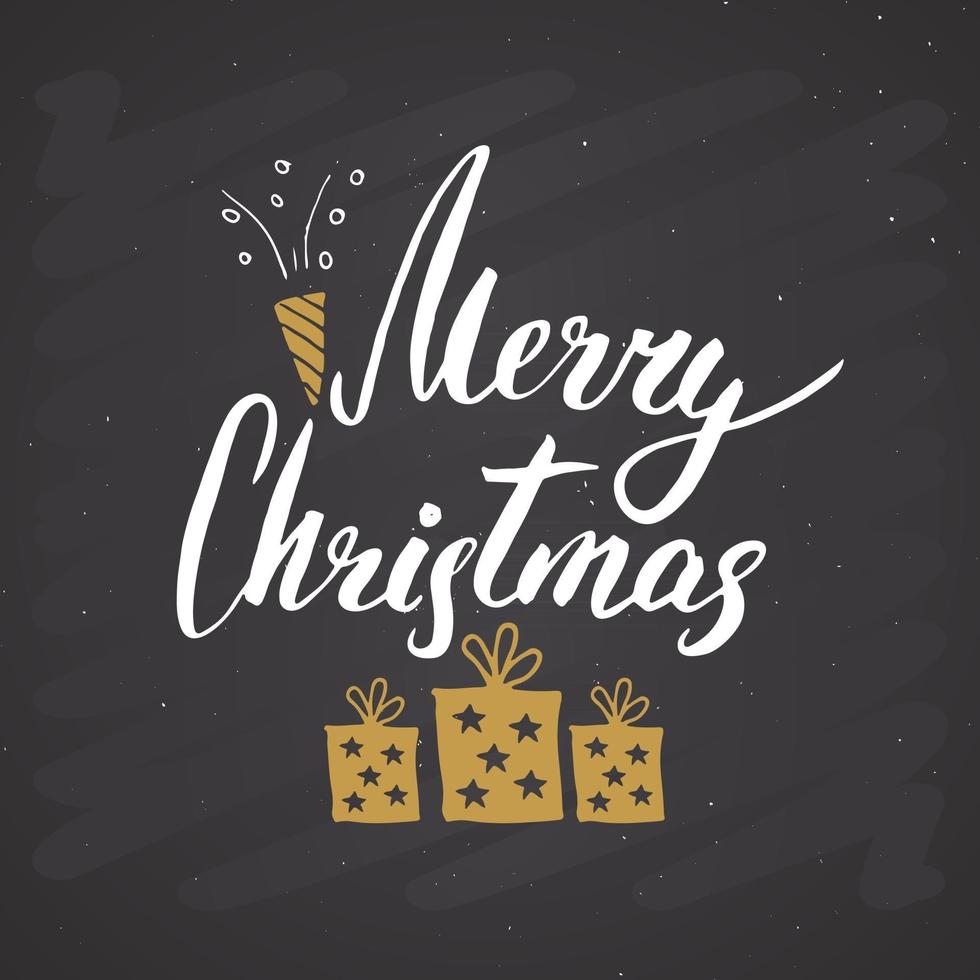 Feliz Navidad letras caligráficas. diseño de saludos tipográficos. Letras de caligrafía para saludo navideño. Ilustración de vector de texto de letras dibujadas a mano