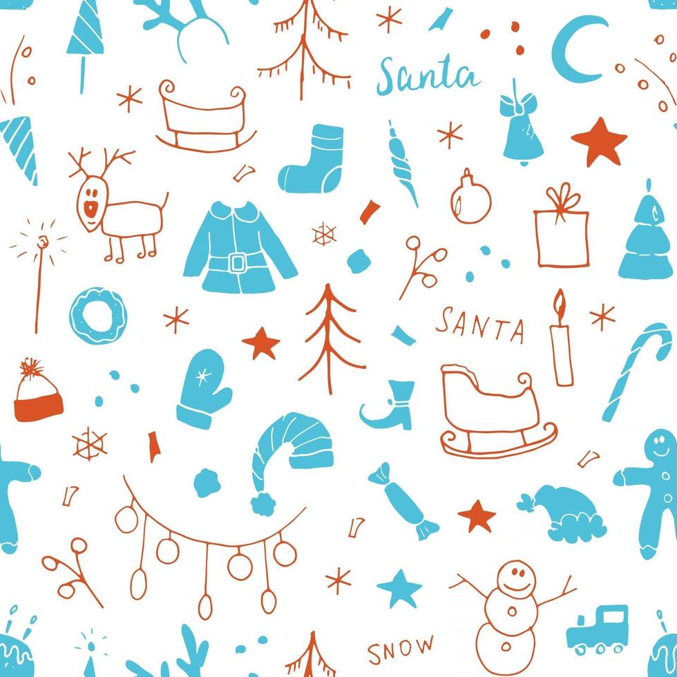 New Year and Christmas seamless pattern, hand drawn doodles Seamless Pattern. Background Vector Illustration