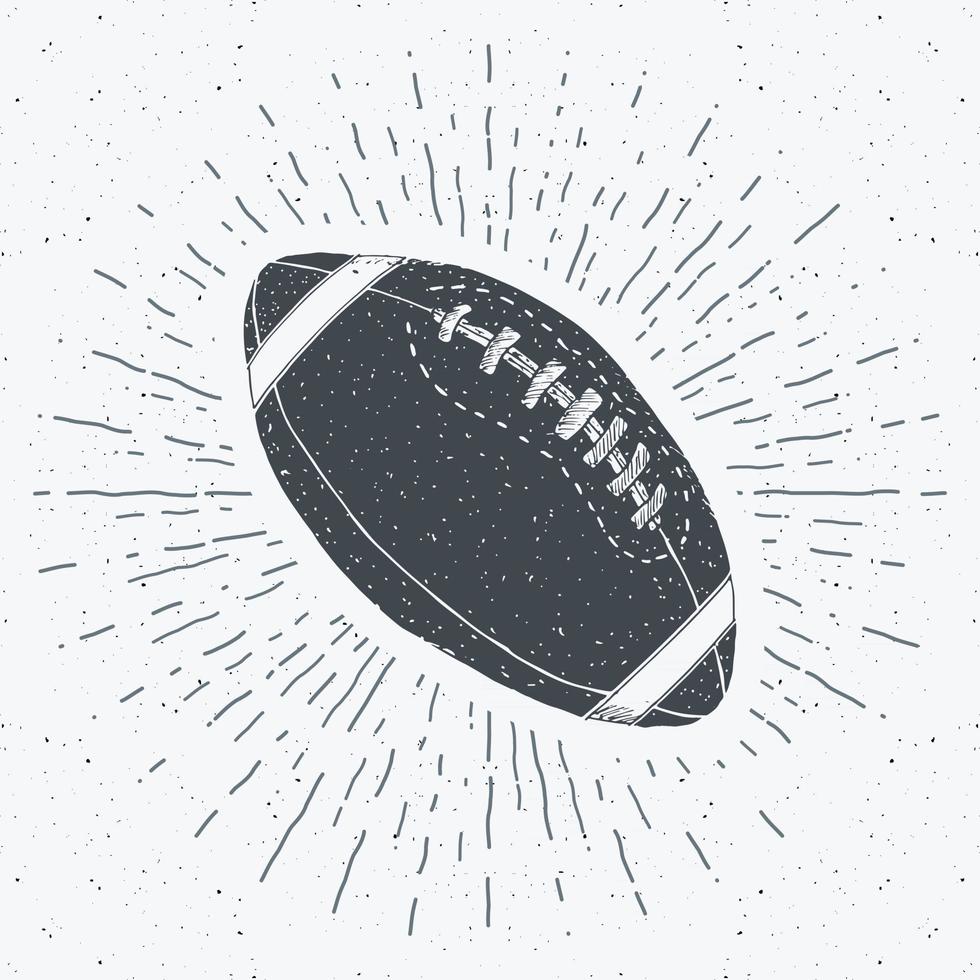 fútbol, etiqueta vintage de pelota de rugby, boceto dibujado a mano, insignia retro con textura grunge, estampado de camiseta de diseño de tipografía, ilustración vectorial vector