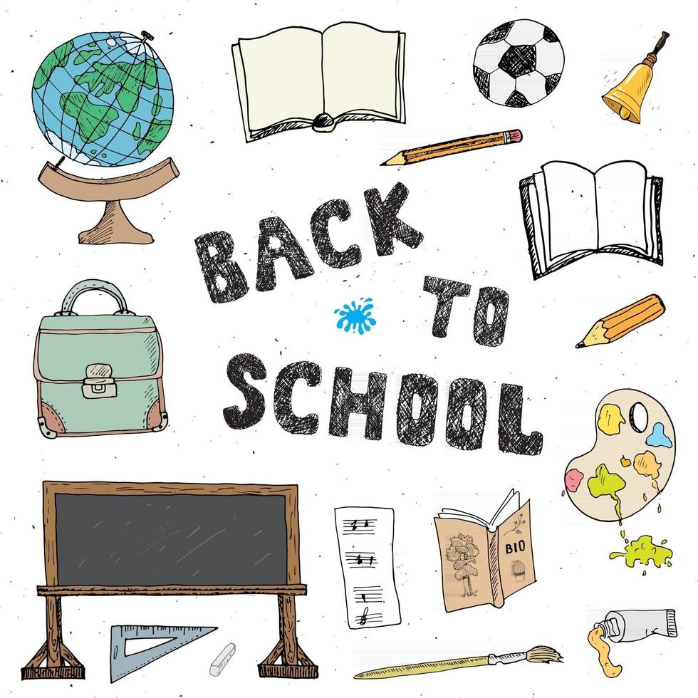 Back to School hand drawn sketch doodles set, vector illustration.