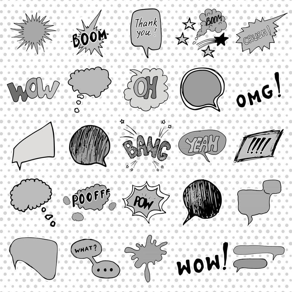 Conjunto de burbujas de discurso de cómic y efectos de sonido de dibujos animados. Dibujado a mano ilustración vectorial de signos de estilo pop art. vector