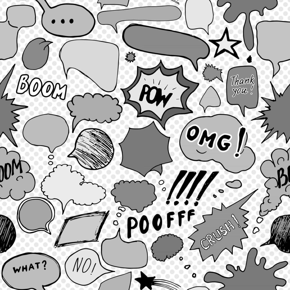 Seamless pattern background with handdrawn comic book speech bubbles, vector illustration