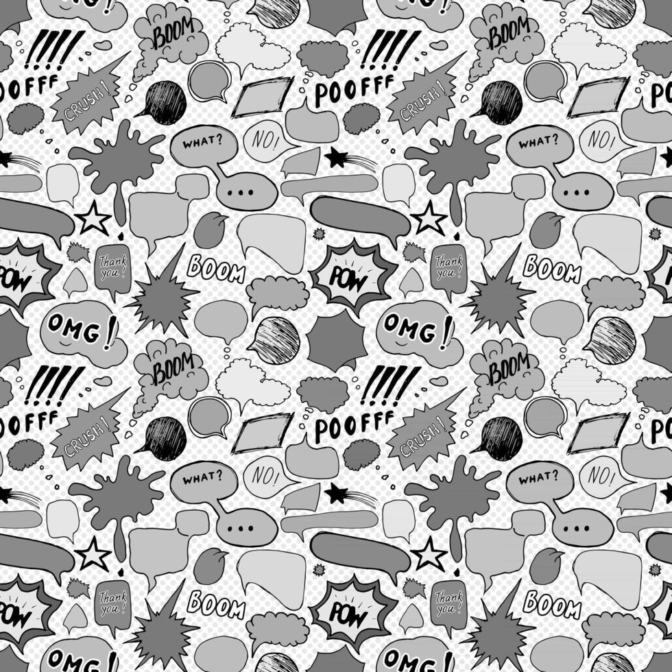 Seamless pattern background with handdrawn comic book speech bubbles, vector illustration