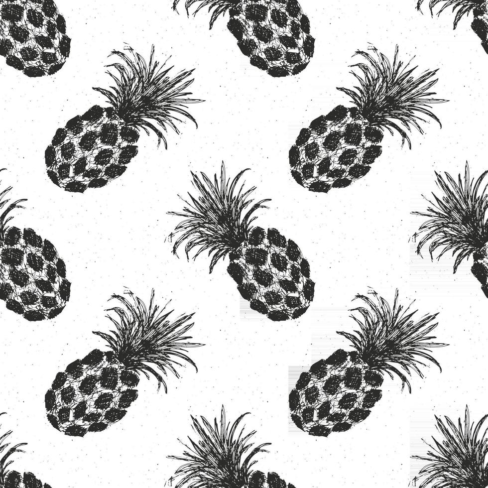 Pineapple hand drawn seamless pattern, fruits background vector illustration.