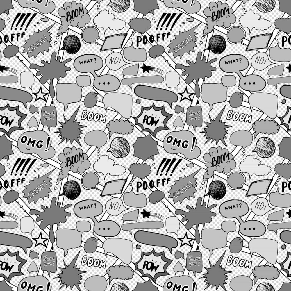 Seamless pattern background with handdrawn comic book speech bubbles, vector illustration