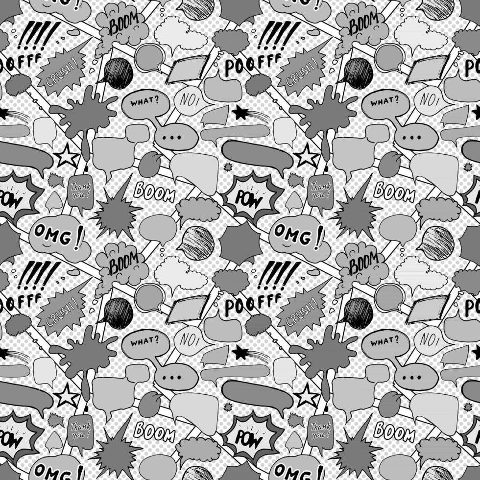 Seamless pattern background with handdrawn comic book speech bubbles, vector illustration