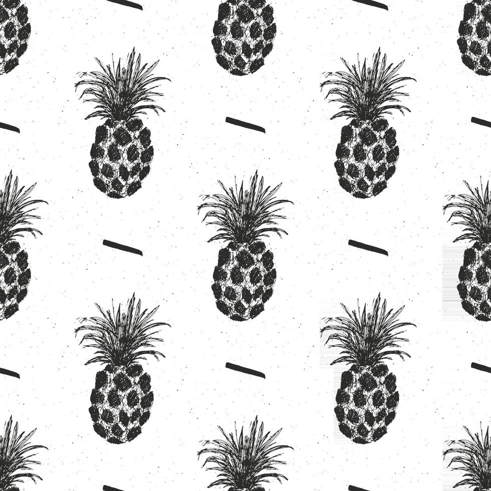 Pineapple hand drawn seamless pattern, fruits background vector illustration.