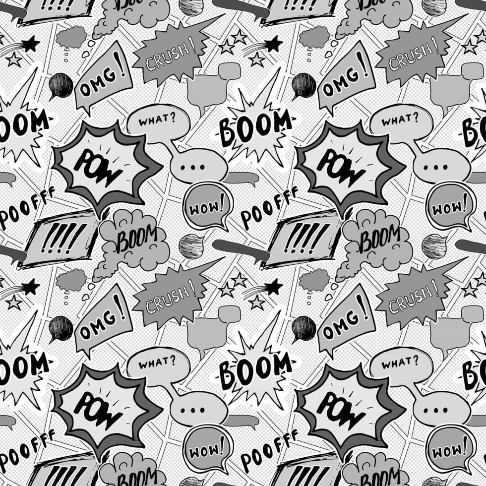 Seamless pattern background with handdrawn comic book speech bubbles, vector illustration