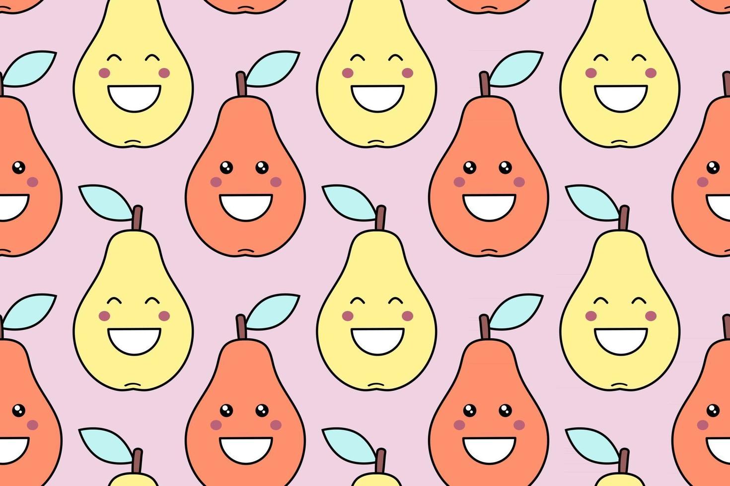 Happy kawaii fruits prints for kids Cute seamless pattern with smiley pears in cartoon style vector