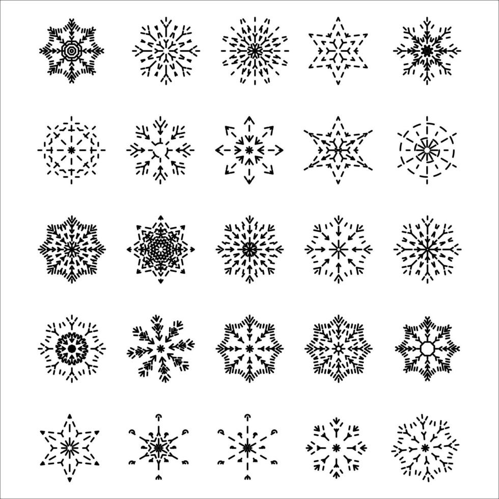 Icon set of snowflake isolated on a white background Trendy outline symbols Merry Christmas Happy New Year Winter vector