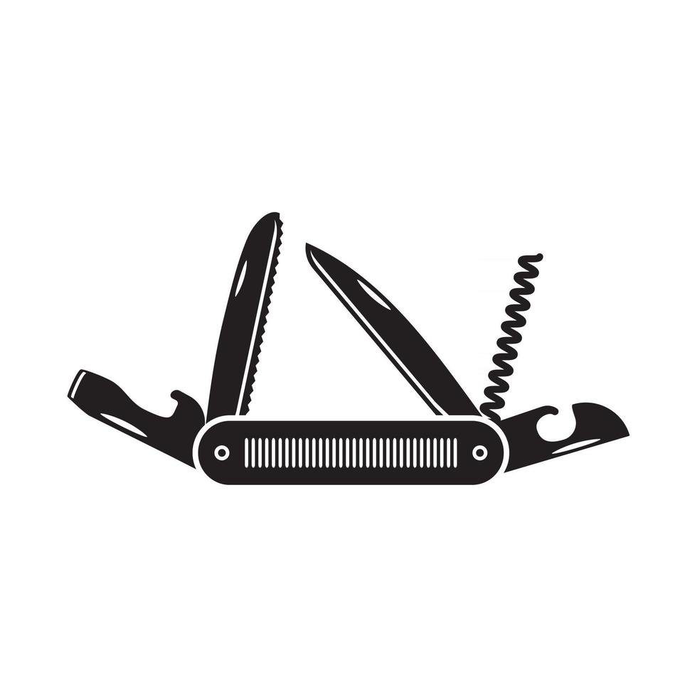 Multifunctional pocket knife icon. Hiking and camping equipment tool, vector illustration isolated on white