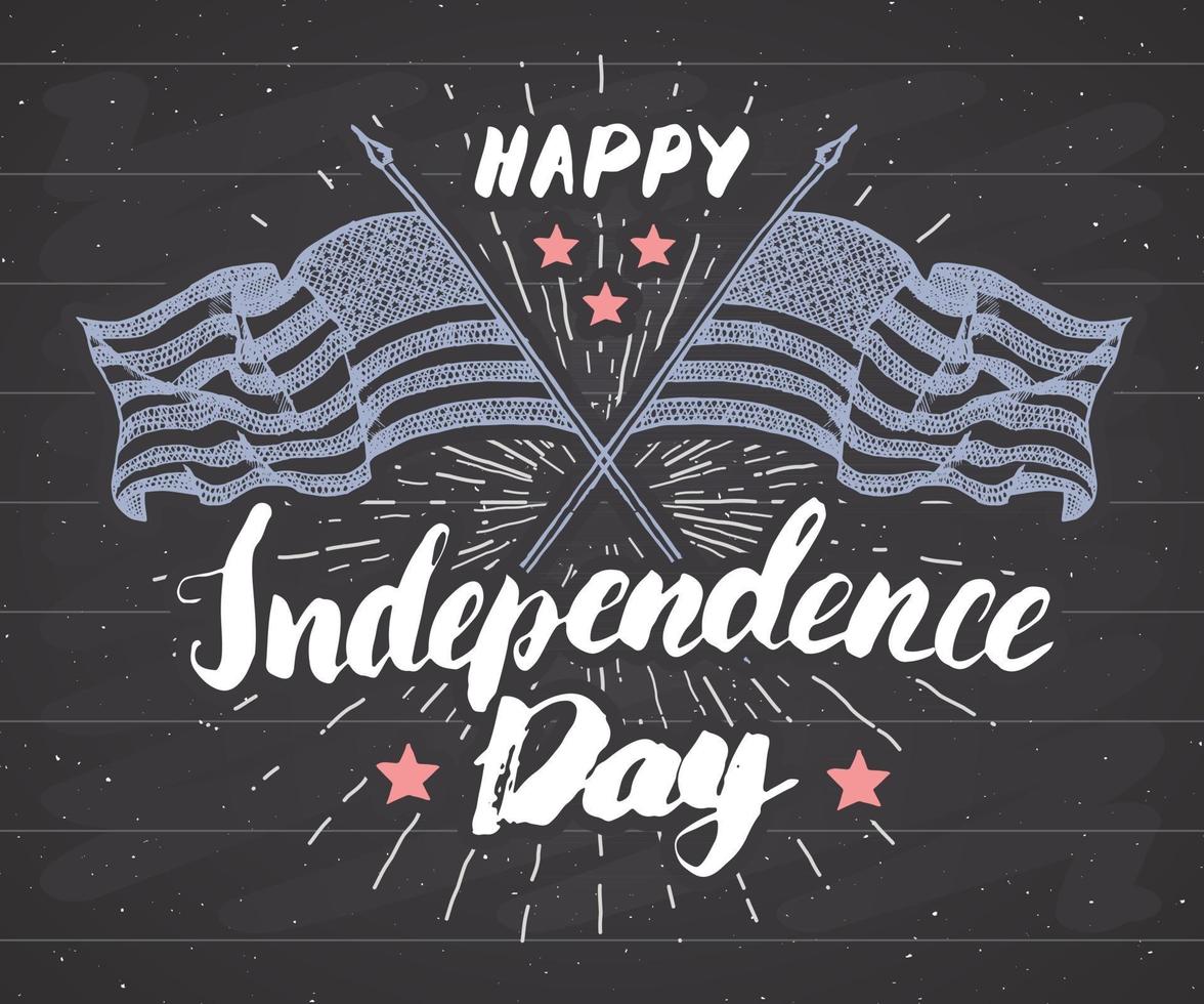Happy Independence Day Vintage USA greeting card, United States of America celebration. Hand lettering, american holiday grunge textured retro design vector illustration.