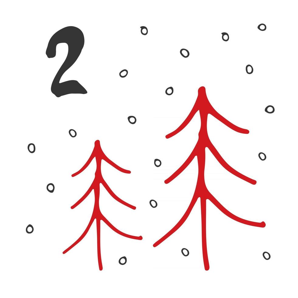 calendario de adviento de navidad. números y elementos dibujados a mano. Diseño de tarjeta de calendario de vacaciones de invierno, ilustración vectorial vector