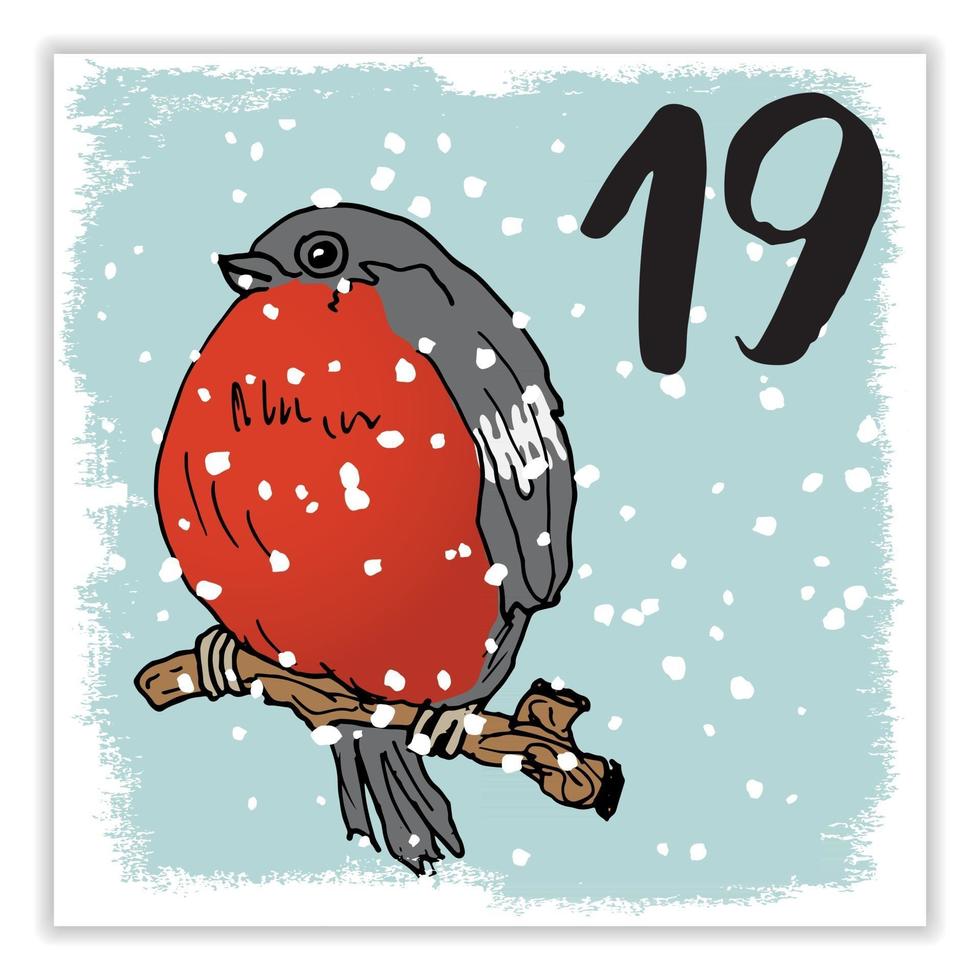 calendario de adviento de navidad. números y elementos dibujados a mano. Diseño de tarjeta de calendario de vacaciones de invierno, ilustración vectorial vector