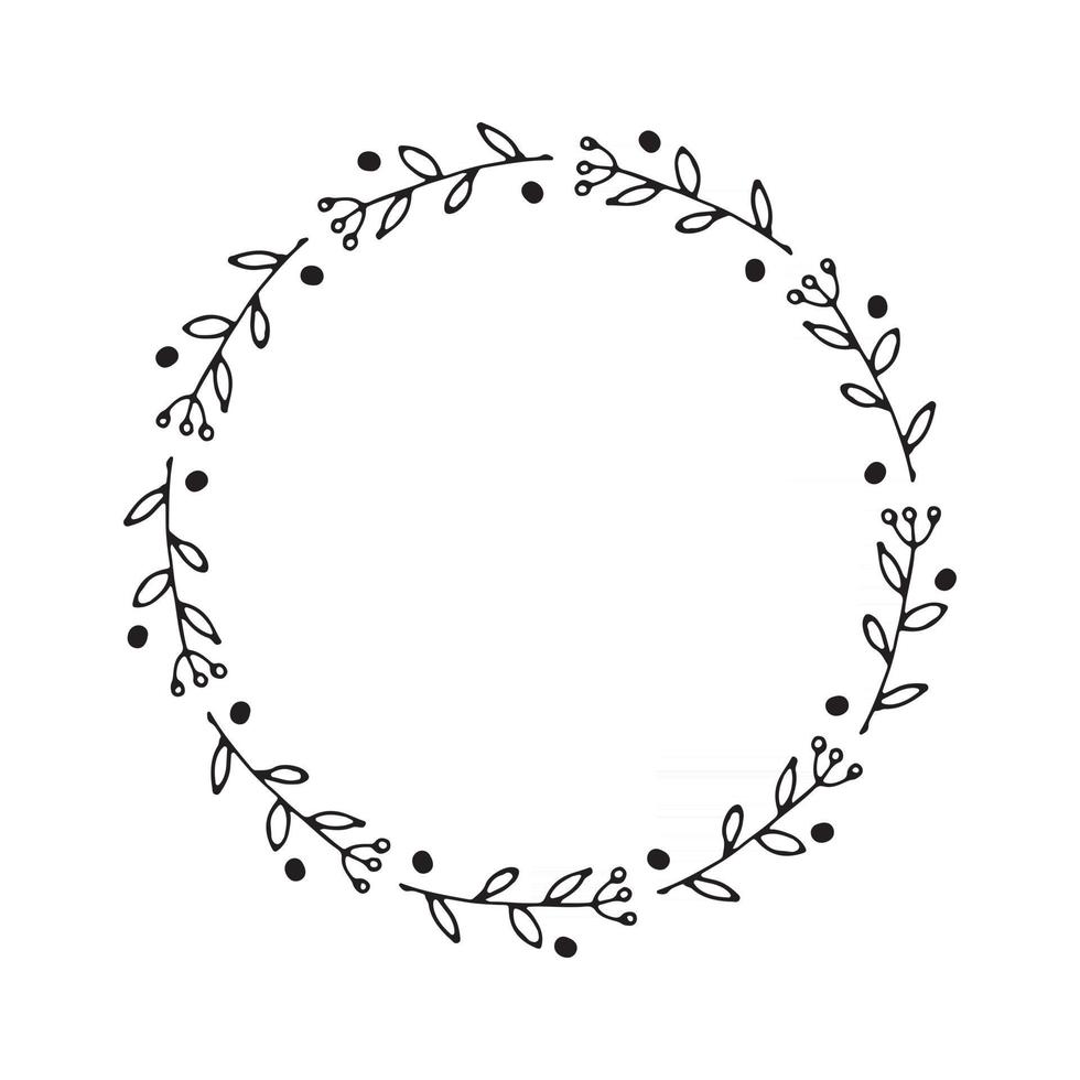 Christmas wreath Round Frames set hand drawn doodles. Vector illustration
