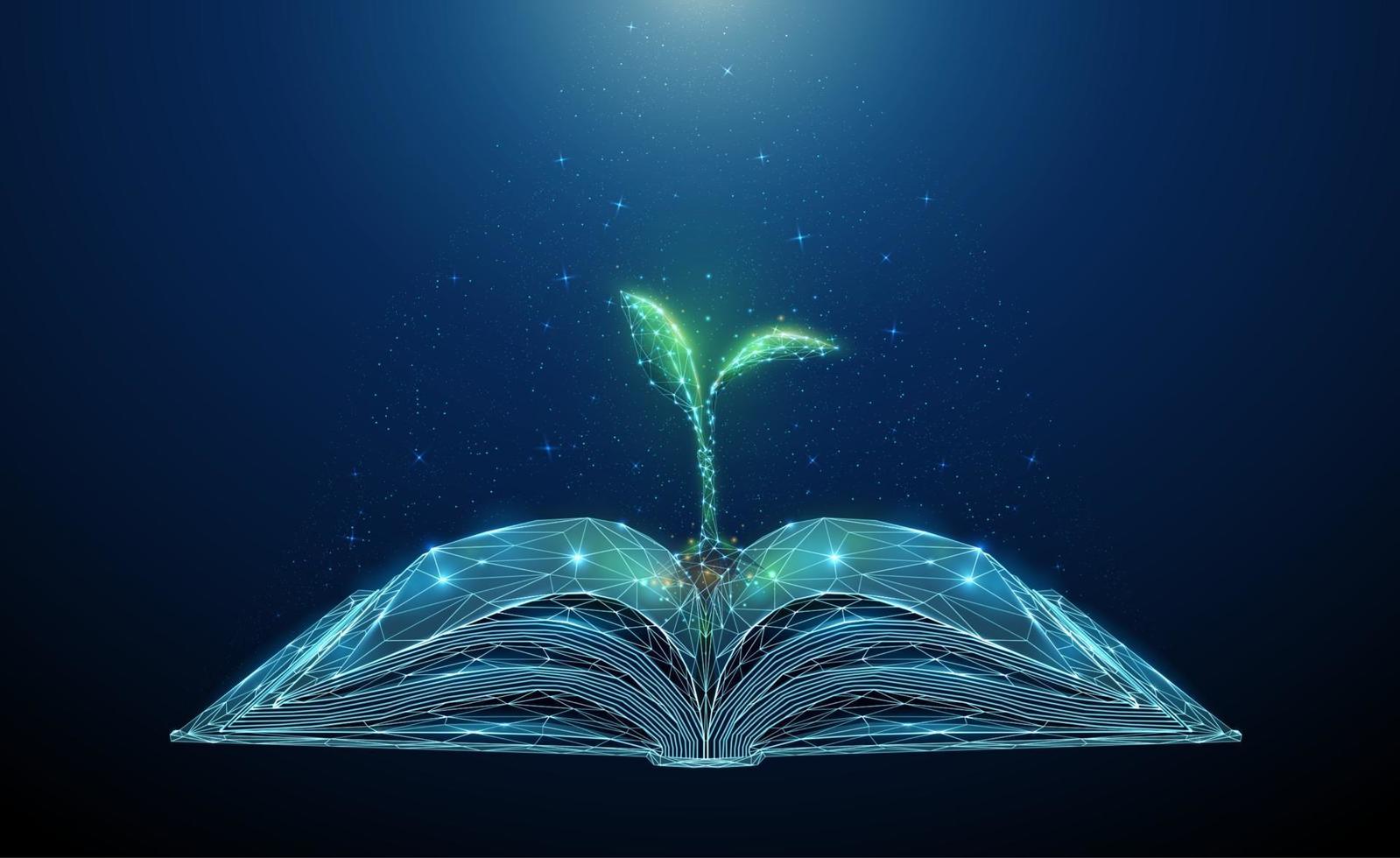 Abstract open book with growing young plant vector