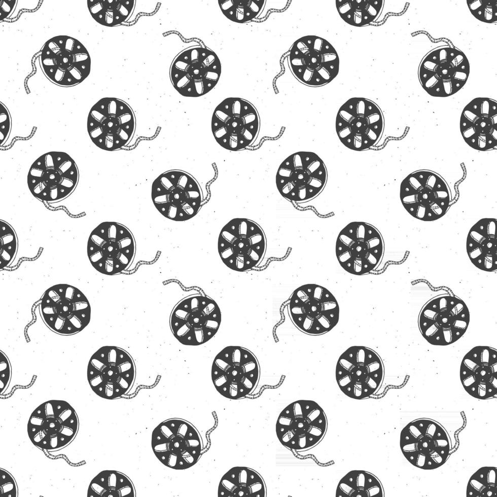 Cinta de cine y carrete de película vintage de patrones sin fisuras, boceto dibujado a mano, industria de cine y cine retro, ilustración vectorial vector