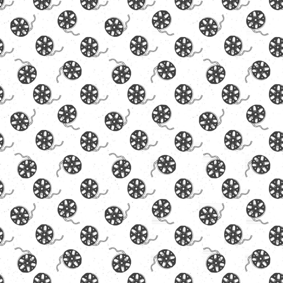 Cinema tape and film reel vintage seamless pattern, handdrawn sketch, retro movie and film industry, vector illustration