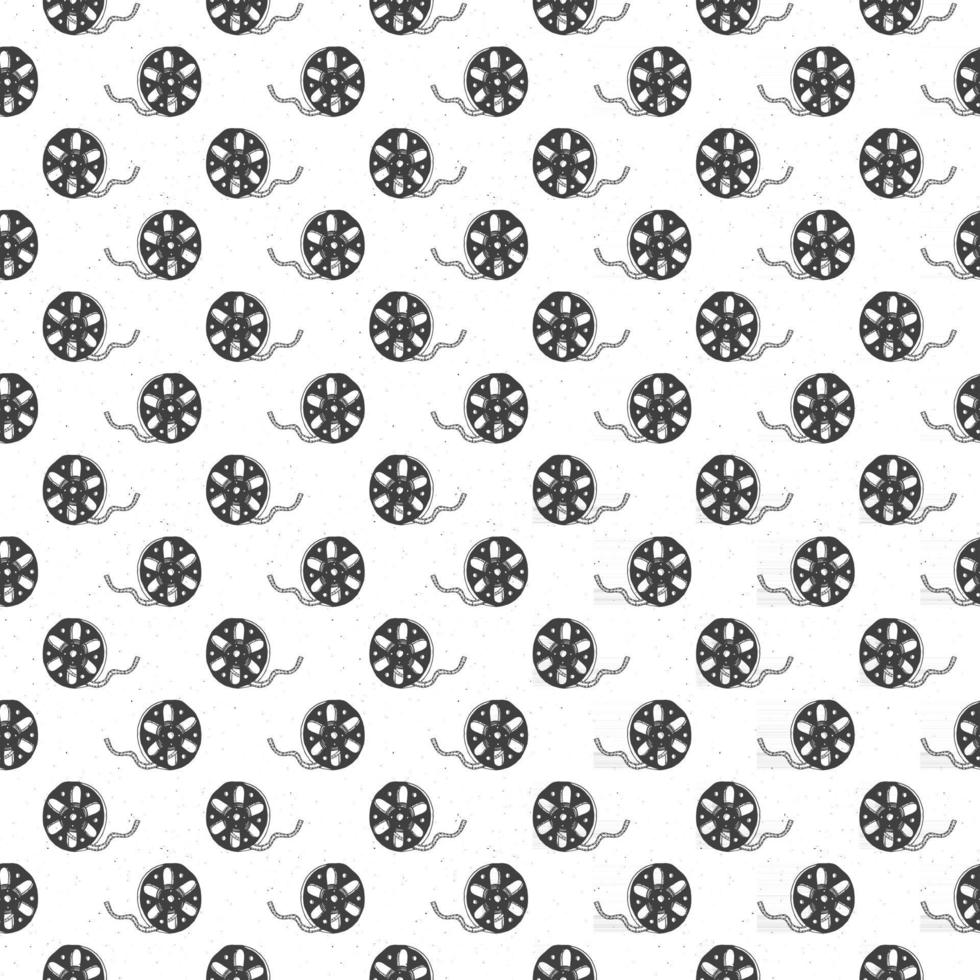 Cinta de cine y carrete de película vintage de patrones sin fisuras, boceto dibujado a mano, industria de cine y cine retro, ilustración vectorial vector