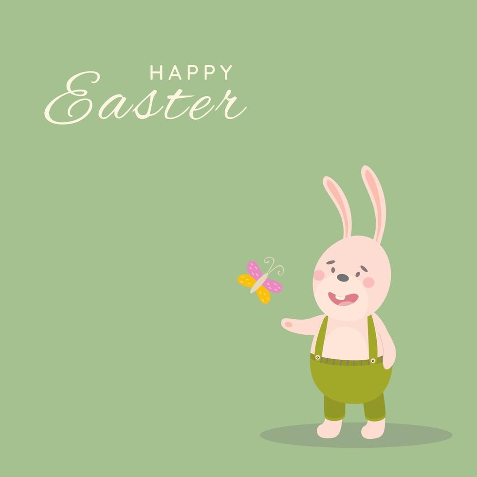 Easter cartoon bunny pastel colors on olive background. Vector illustration. Design of banner, postcards, packaging.