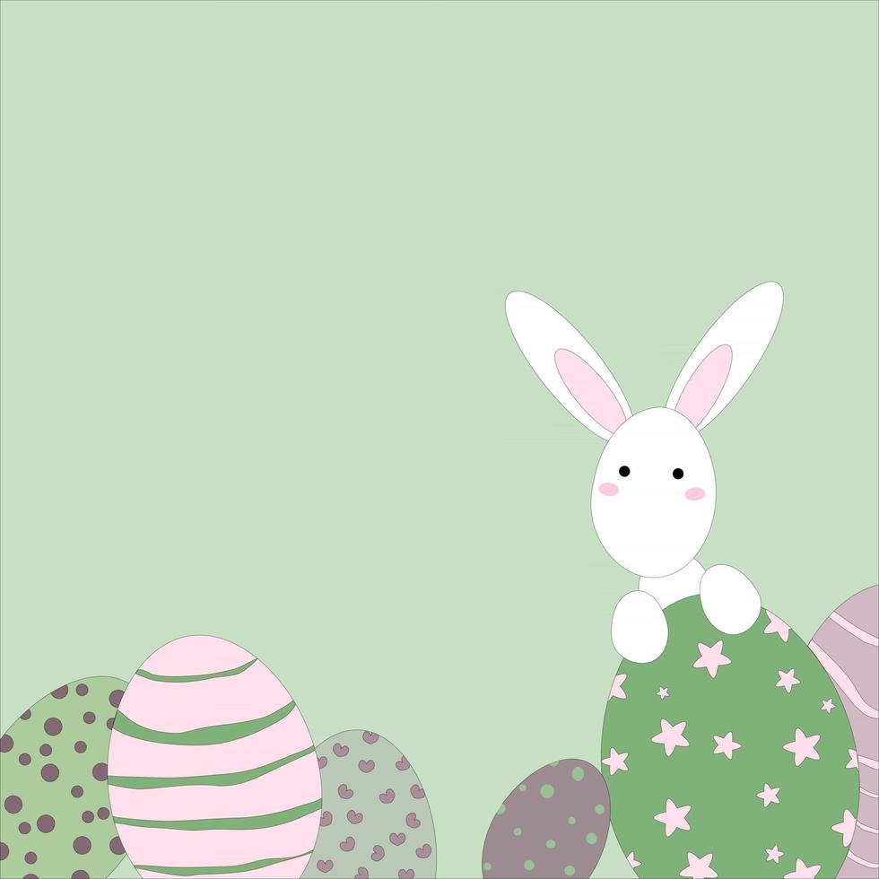 Easter Bunny and Easter Eggs on a gentle green background Vector illustration