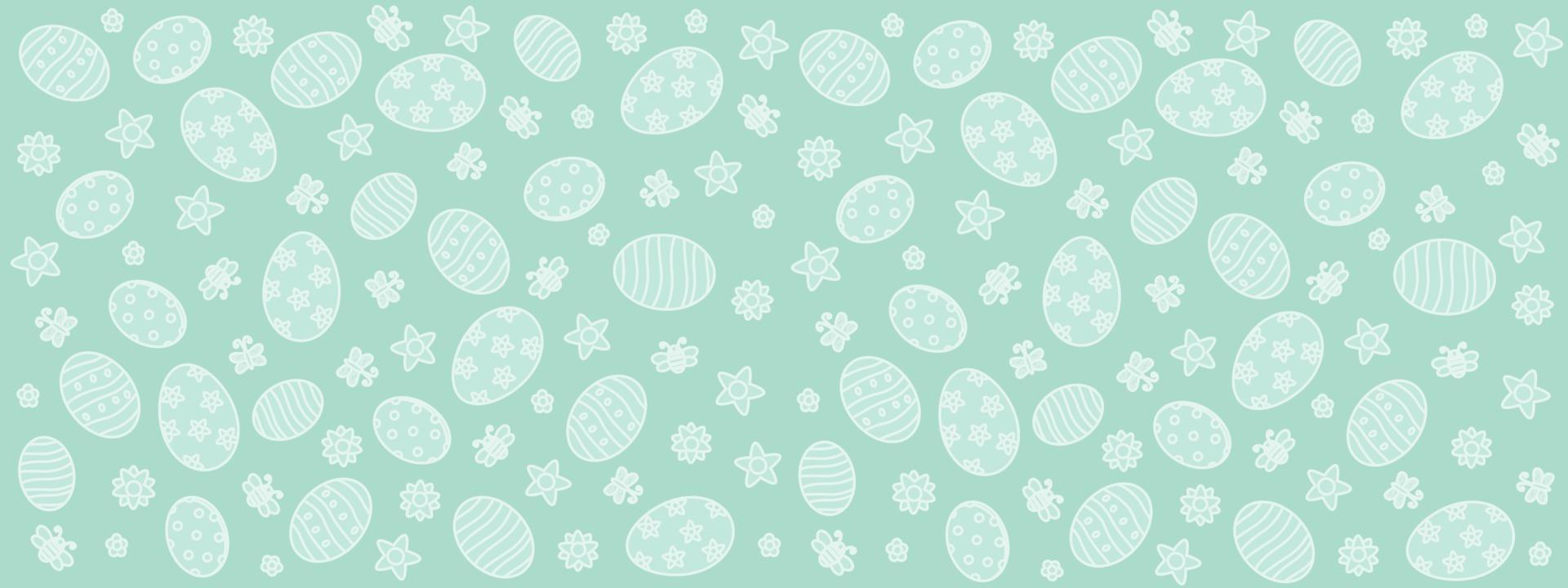 lindo dibujado a mano patrón horizontal de pascua con flores mariposas huevos de pascua hermoso fondo ideal para tarjetas de pascua banner papel tapiz diseño vectorial vector