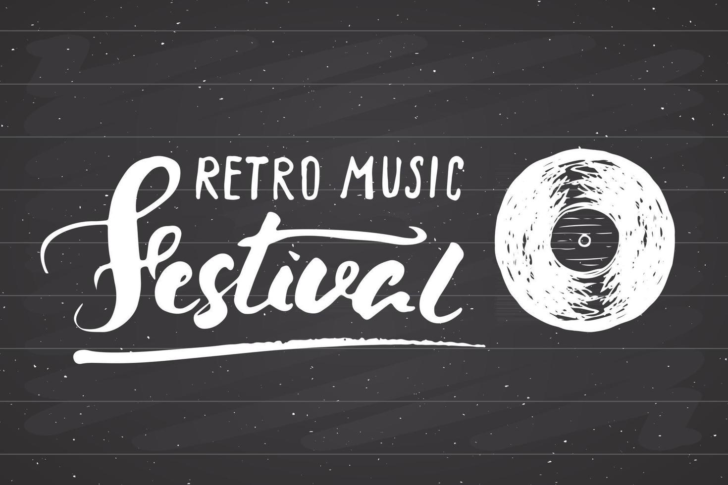 Disco de vinilo y festival de música retro de letras, etiqueta vintage, diseño de tipografía de cartel boceto dibujado a mano, insignia retro con textura grunge, estampado de camisetas, ilustración vectorial vector