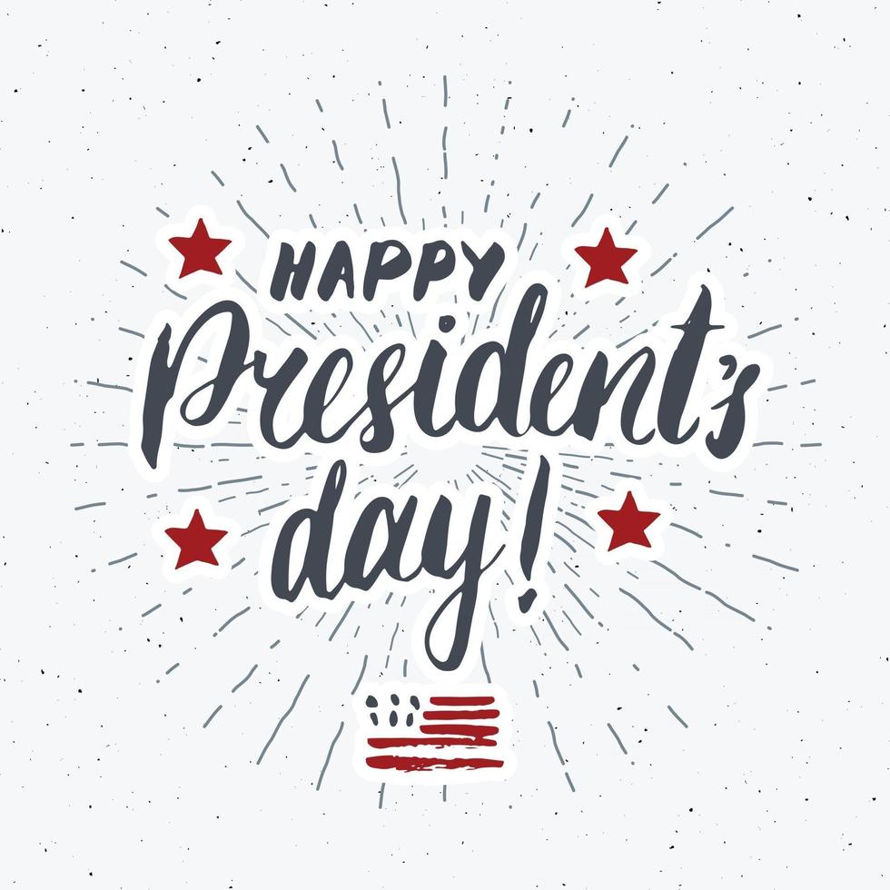 feliz día del presidente vintage usa tarjeta de felicitación, celebración de los estados unidos de américa. letras de la mano, ilustración de vector de diseño retro con textura grunge de vacaciones americanas.