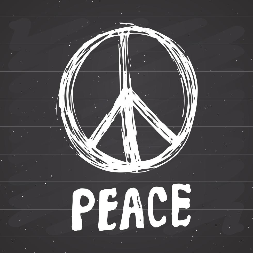 Peace symbol, hand drawn grunge Hippie or pacifist sign, vector illustration isolated on white background