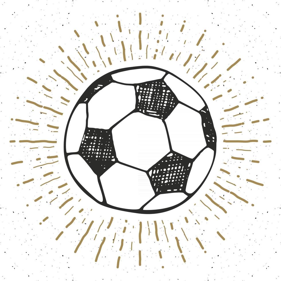 Vintage label, Hand drawn Football, soccer ball sketch, grunge textured retro badge, typography design t-shirt print, vector illustration