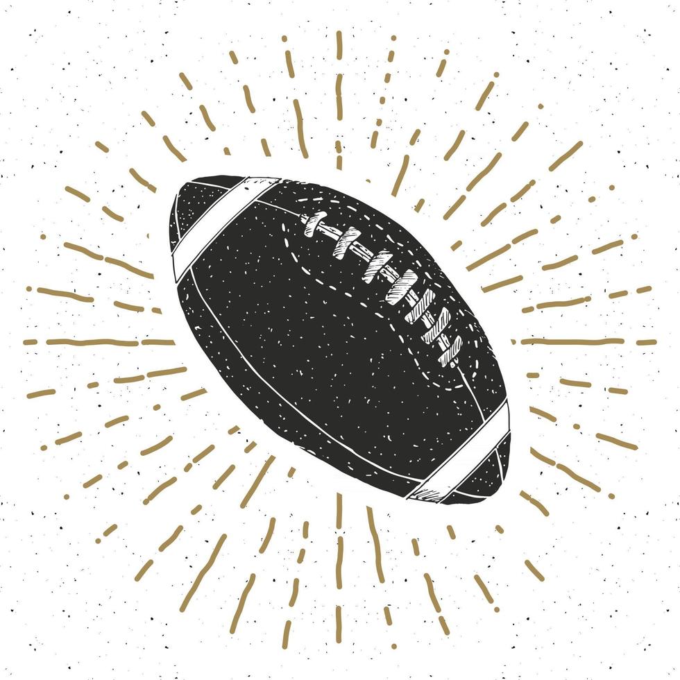 Football, rugby ball vintage label, Hand drawn sketch, grunge textured retro badge, typography design t-shirt print, vector illustration