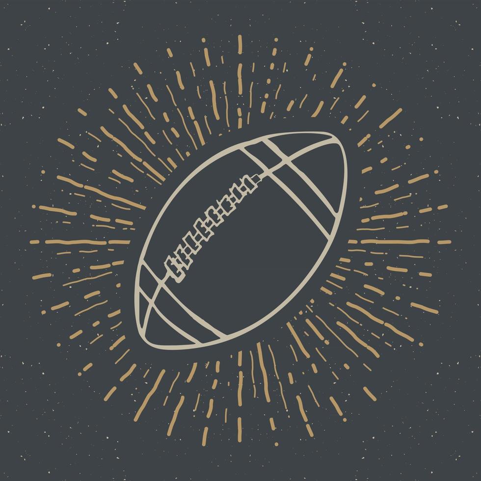 fútbol, etiqueta vintage de pelota de rugby, boceto dibujado a mano, insignia retro con textura grunge, estampado de camiseta de diseño de tipografía, ilustración vectorial vector