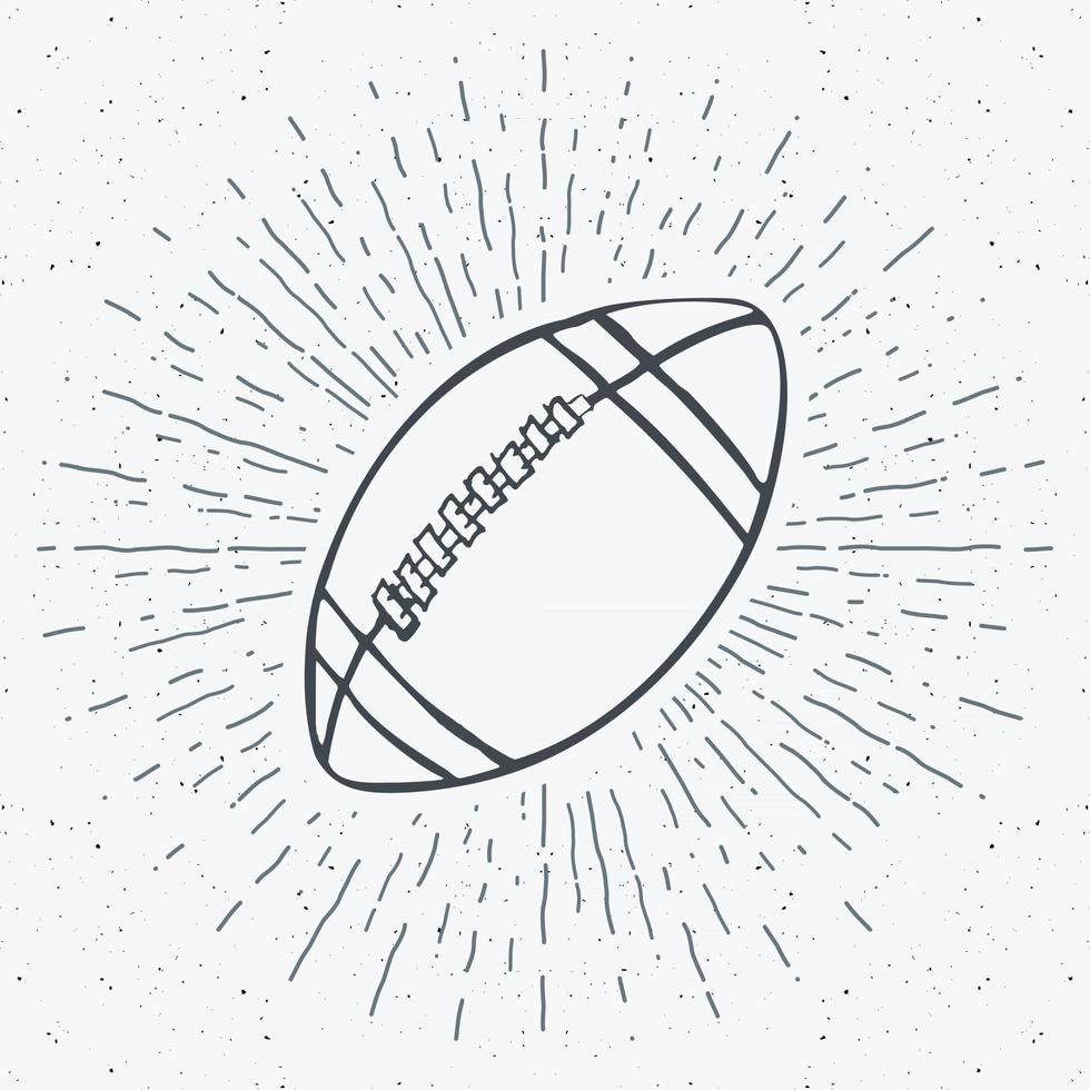 fútbol, etiqueta vintage de pelota de rugby, boceto dibujado a mano, insignia retro con textura grunge, estampado de camiseta de diseño de tipografía, ilustración vectorial vector