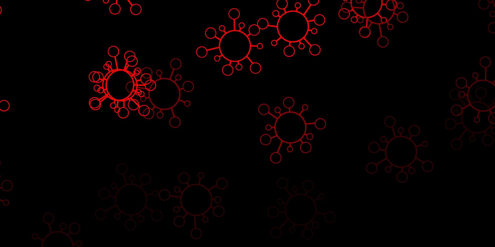 Dark red yellow vector background with covid19 symbols