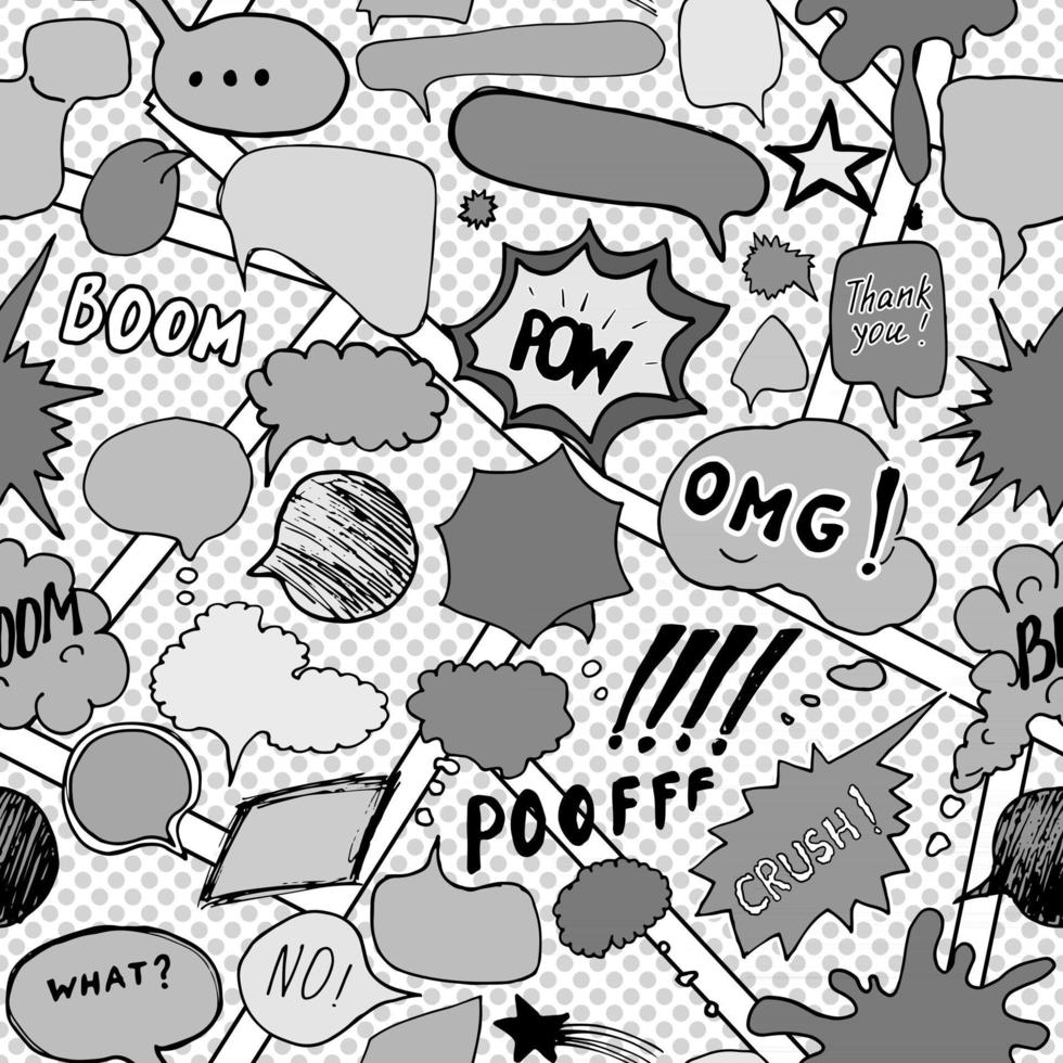 Seamless pattern background with handdrawn comic book speech bubbles, vector illustration