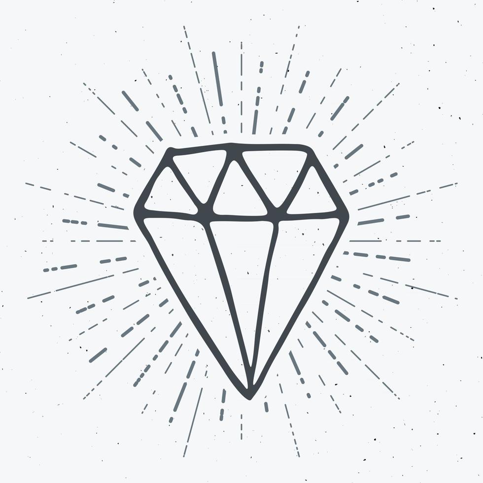 etiqueta vintage de diamante, boceto dibujado a mano, insignia retro con textura grunge, estampado de camiseta de diseño de tipografía, ilustración vectorial vector