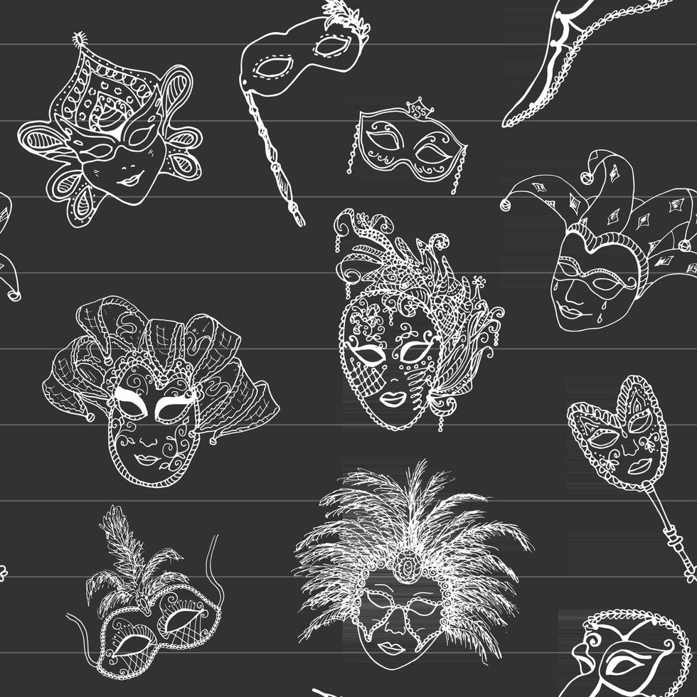 Venice Italy carnival masks seamless pattern. Hand drawn sketch Italian Venetian festival. Doodle Drawing background. vector